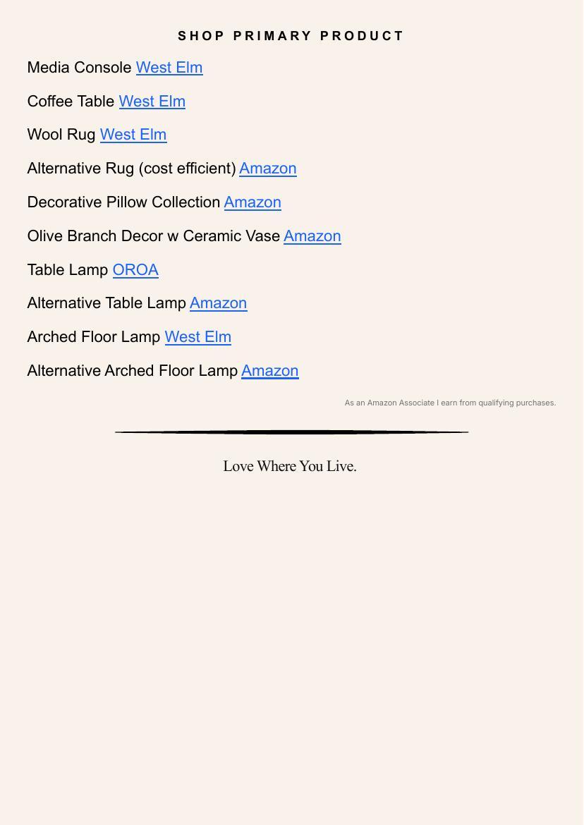 Sample Trueroom shopping list of primary products